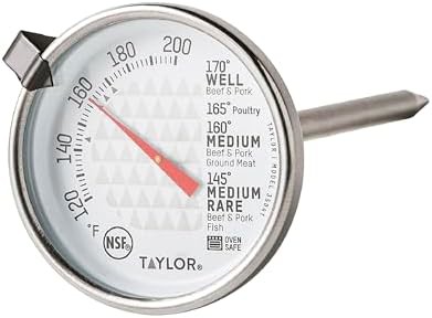 Leave-in analog meat thermometer for grilling
