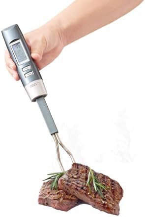 Digital meat thermometer fork with alarm