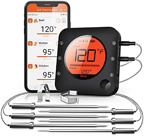 Six probe Bluetooth thermometer for grilling