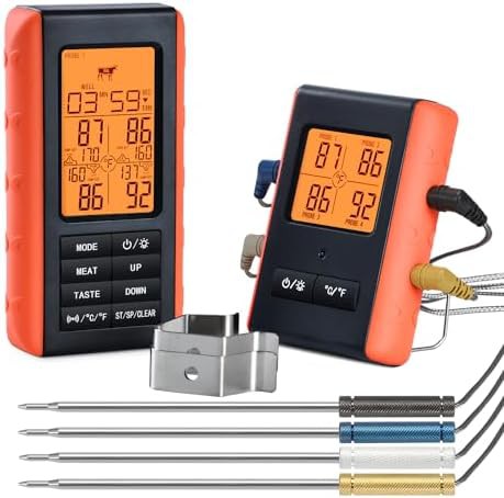 Wireless grill thermometer with four probes