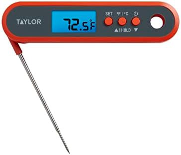 Orange folding stem programmable digital thermometer