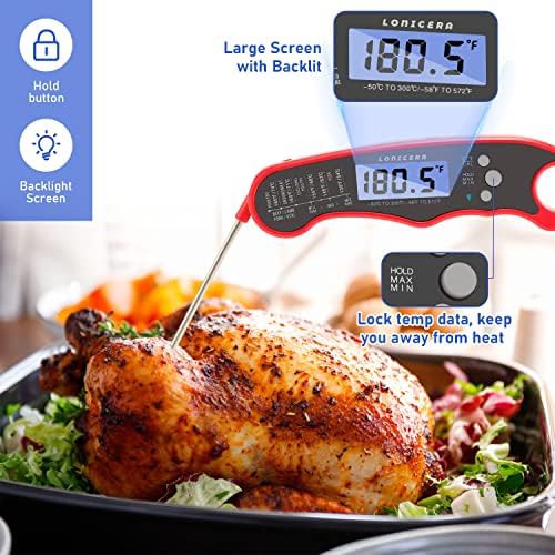 Red foldable instant read meat thermometer — photo 3