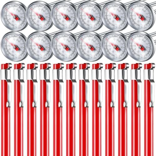 Twelve pack red dial stainless steel thermometers