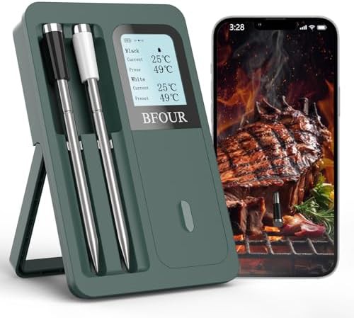 Rechargeable dual probe wireless black thermometer
