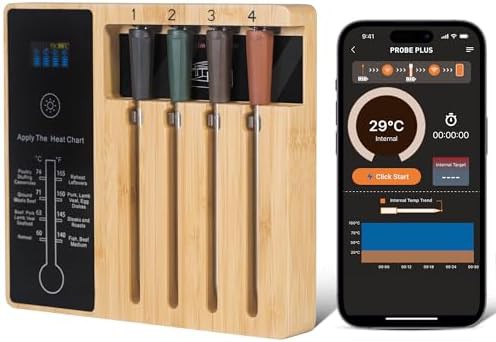 Wireless four probe bluetooth meat thermometer