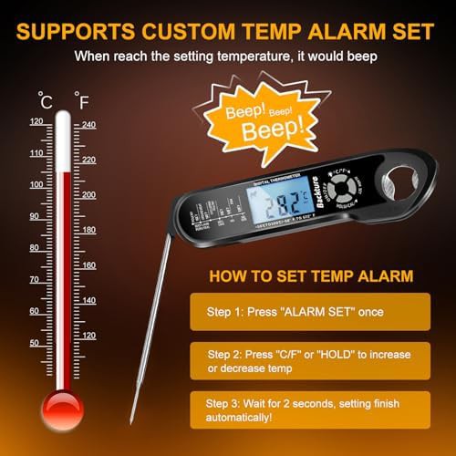 Black wired digital thermometer with alarm — photo 4