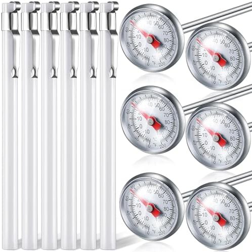 Six pack of white analog kitchen thermometers