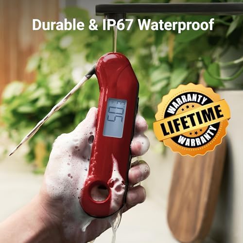 Dark red waterproof instant read thermometer — photo 5