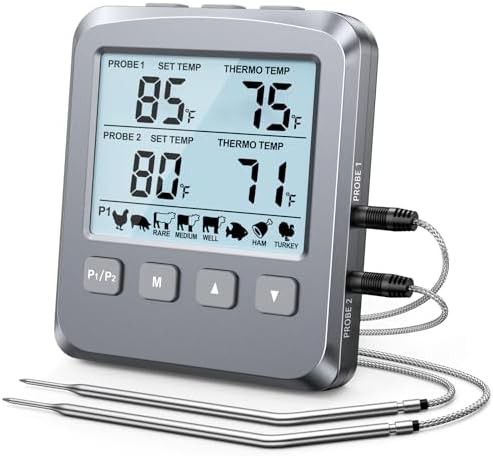 Long probe dual digital thermometer for smoking