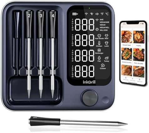 Waterproof four probe thermometer with dual sensors