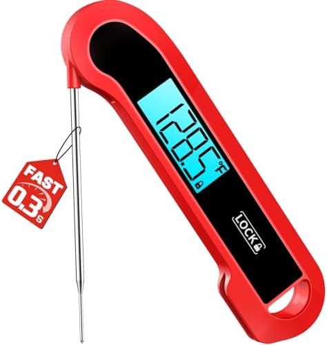Red fast response digital meat thermometer