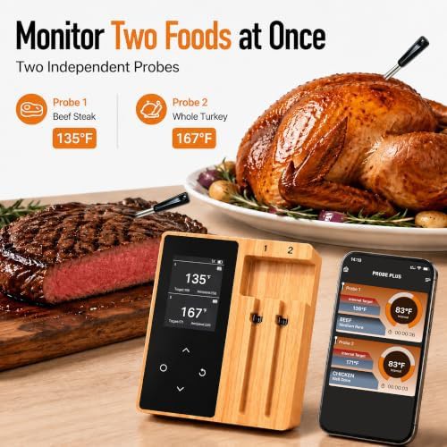Dual probe Bluetooth thermometer with wooden base — photo 4