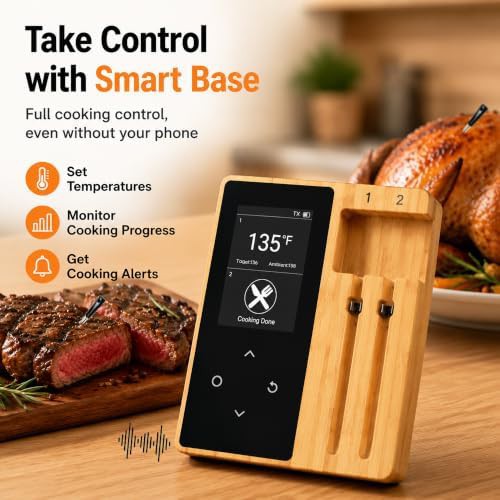 Dual probe Bluetooth thermometer with wooden base — photo 5