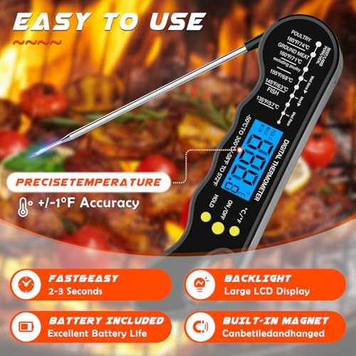 Black waterproof meat thermometer with backlight — photo 4