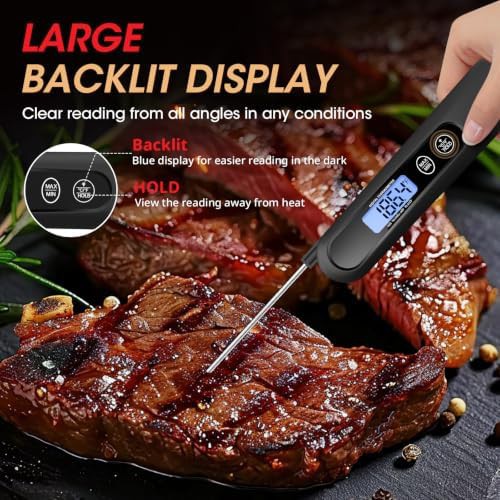 Black backlit instant read digital thermometer — photo 4